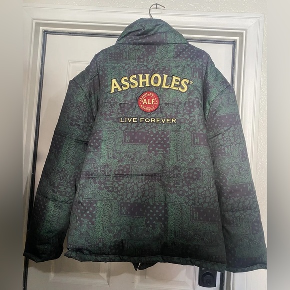 Assholes Live Forever Green Bandana Puffer Jacket Size XL - Picture 2 of 7